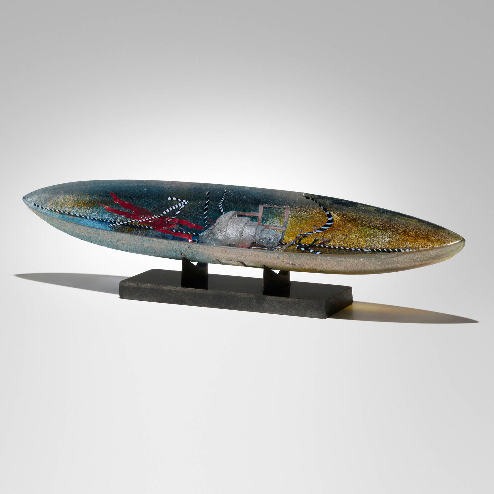 Bertil Vallien, Boat: Bertil Vallien Boat Kosta Bodac. 1990sand-casted glass, granite, wood 3 h x 20.25 w x 3.375 d in (8 x 51 x 9 cm) Etched signature and number to edge 'B. Vallien Kosta Boda Unique 1363989