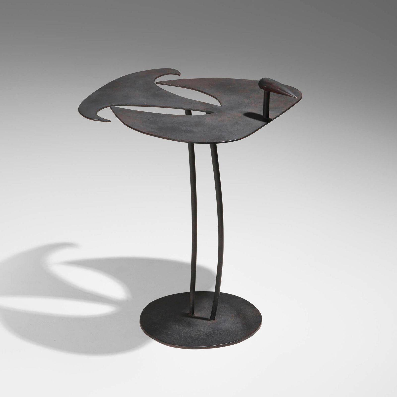 Judy Kensley McKie, Bird table: Judy Kensley McKie Bird table USA, 1997enameled iron 28.75 h x 20.25 w x 24 d in (73 x 51 x 61 cm) Incised signature and date to underside of base 'JKM 97'. Provenance: