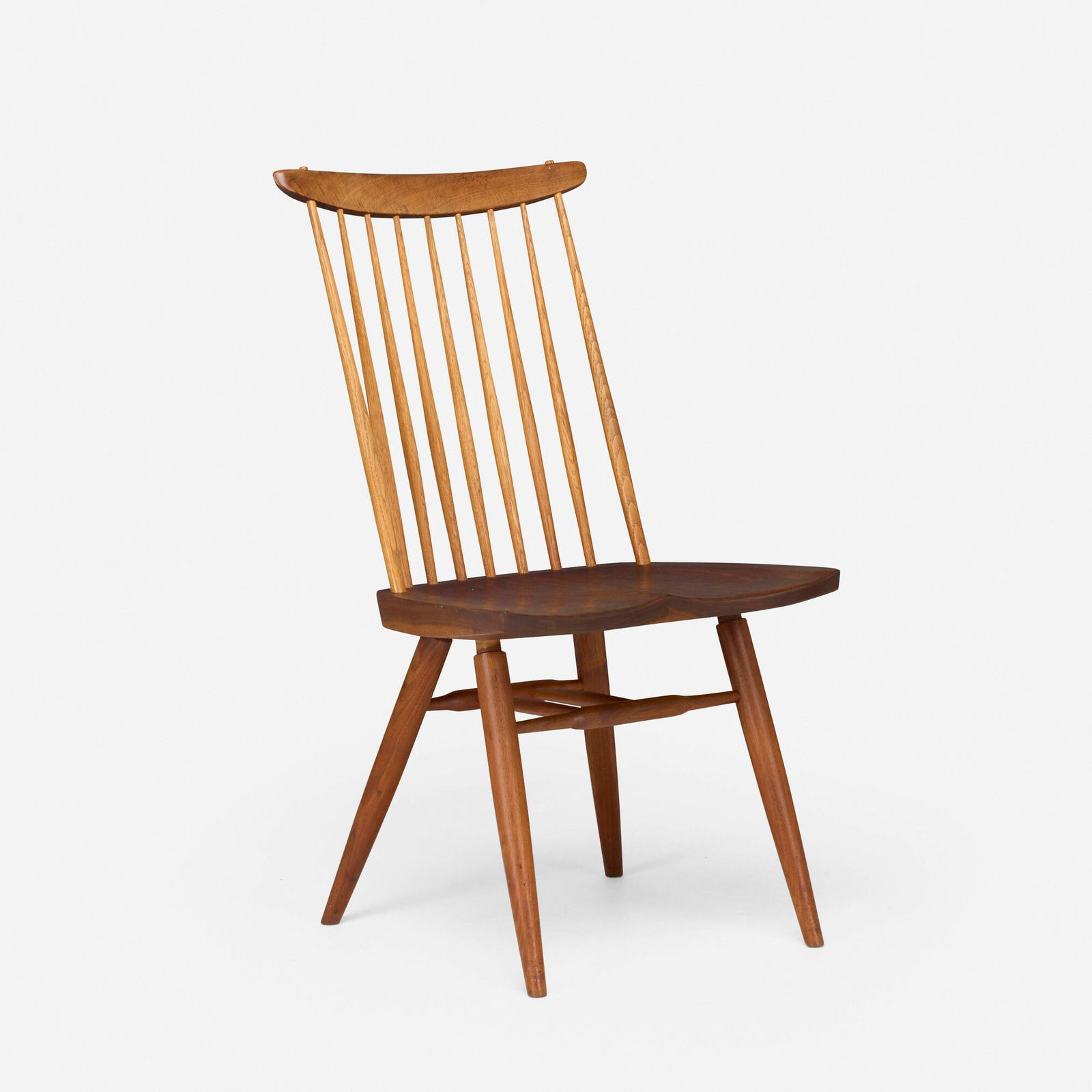 George Nakashima, New chair: George Nakashima New chair Nakashima StudioUSA, 1977American black walnut, hickory 35.5 h x 18.5 w x 20 d in (90 x 47 x 51 cm) Chair features a single slab seat. Inscribed to underside '