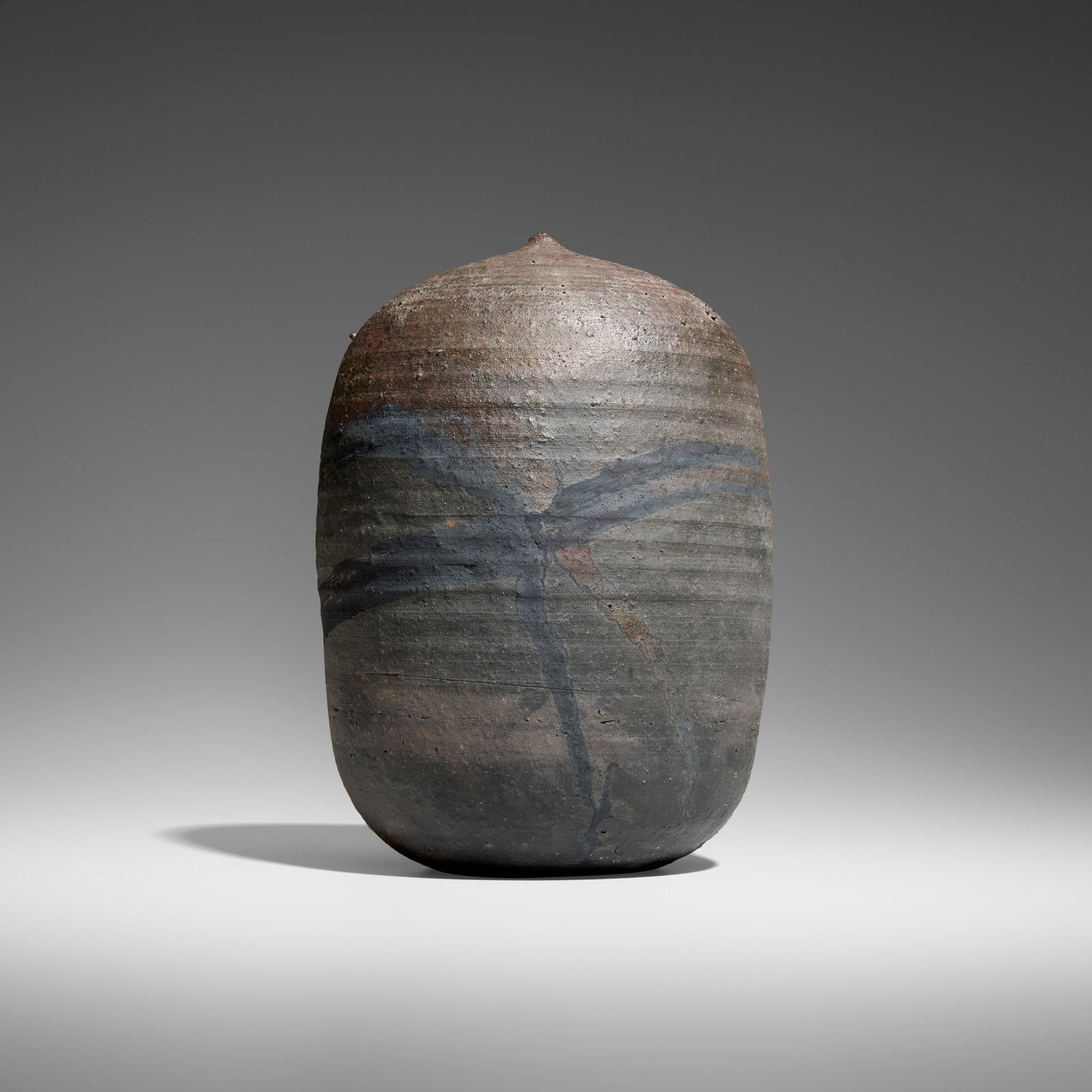 Toshiko Takaezu, Closed Form (with rattle): Toshiko Takaezu Closed Form (with rattle) c. 1985glazed and raku-fired stoneware 8.5 h x 6 dia in (22 x 15 cm) Incised signature to underside 'TT'. Provenance: Collecti