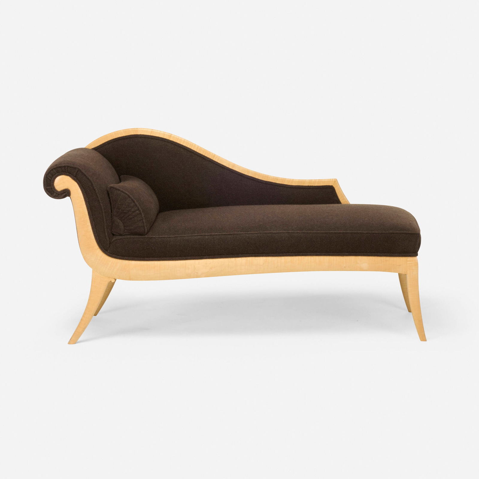 Timothy Philbrick, Grecian sofa: Timothy Philbrick Grecian sofa USA, c. 1985curly maple, wool upholstery 34 h x 62 w x 23.5 d in (86 x 157 x 60 cm) Provenance: Collection of Peter T. Joseph and Wendy Evans Jo