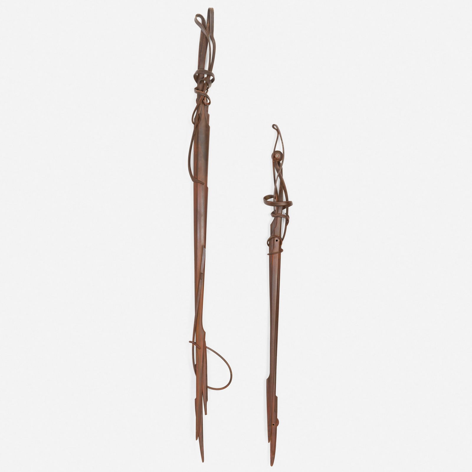 Albert Paley, Door handles for Peter Joseph's arbitrage firm: Albert Paley Door handles for Peter Joseph's arbitrage firm USA, 1994formed and fabricated steel with a natural finish 85.75 h x 9 w x 4.5 d in (218 x 23 x 11 cm) 65 h x 5.5 w x 4 d in (165 x 14 x