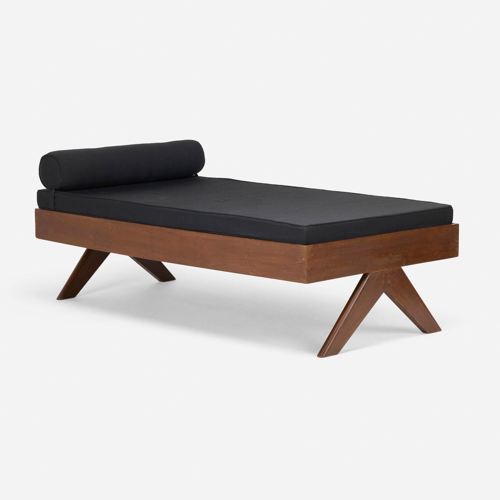Pierre Jeanneret, Daybed from Chandigarh: Pierre Jeanneret Daybed from Chandigarh France/India, c. 1957-58teak, upholstery 29 h x 37 w x 73.25 d in (74 x 94 x 186 cm) Provenance: Chandigarh, India | Private Collection