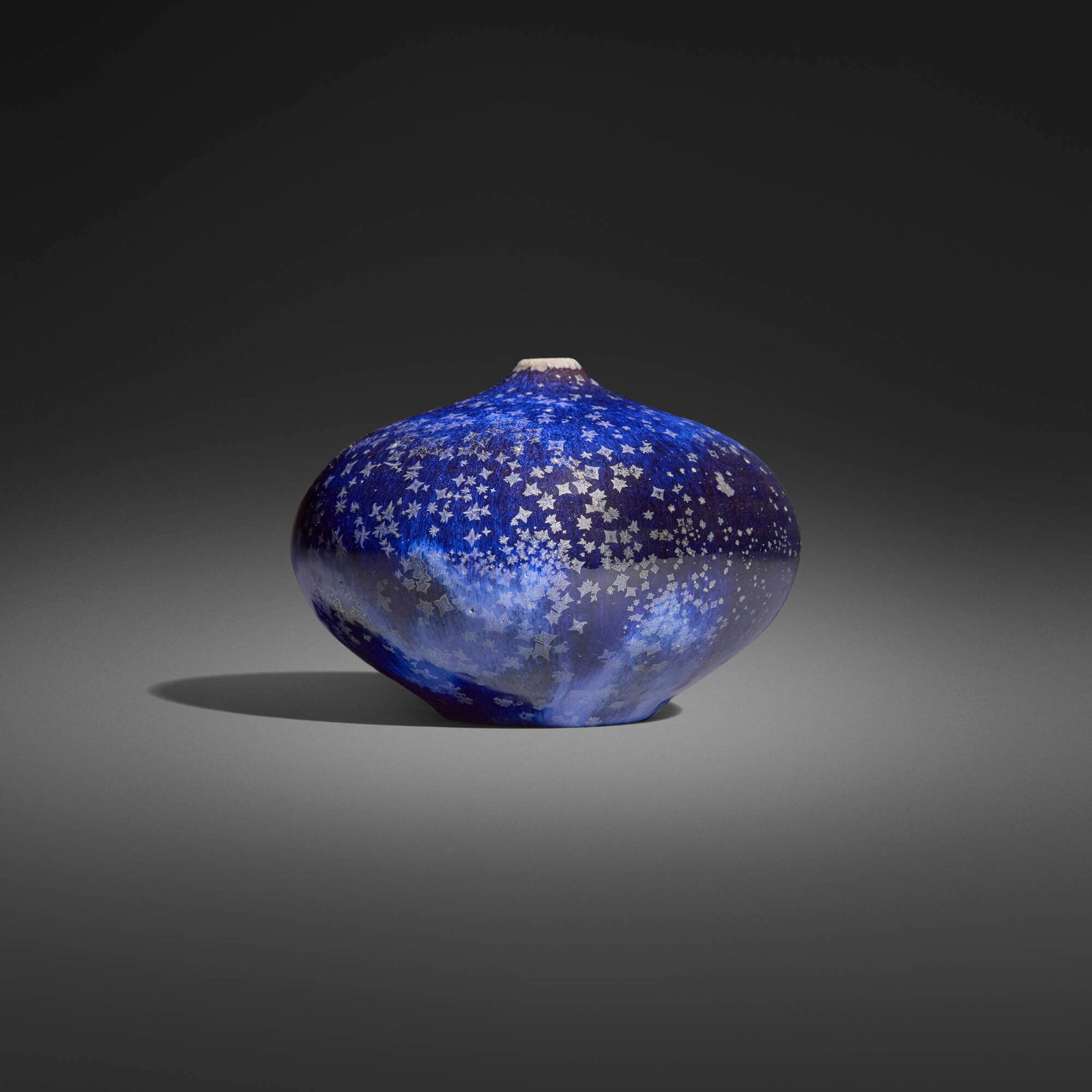 Gertrud and Otto Natzler, Round closed form: Gertrud and Otto Natzler Round closed form 1969earthenware with 'Midnight Sky' Deep Blue Crystalline glaze 3.125 h x 4.5 dia in (8 x 11 cm) Signed to underside 'Natzler' with archive number 'O