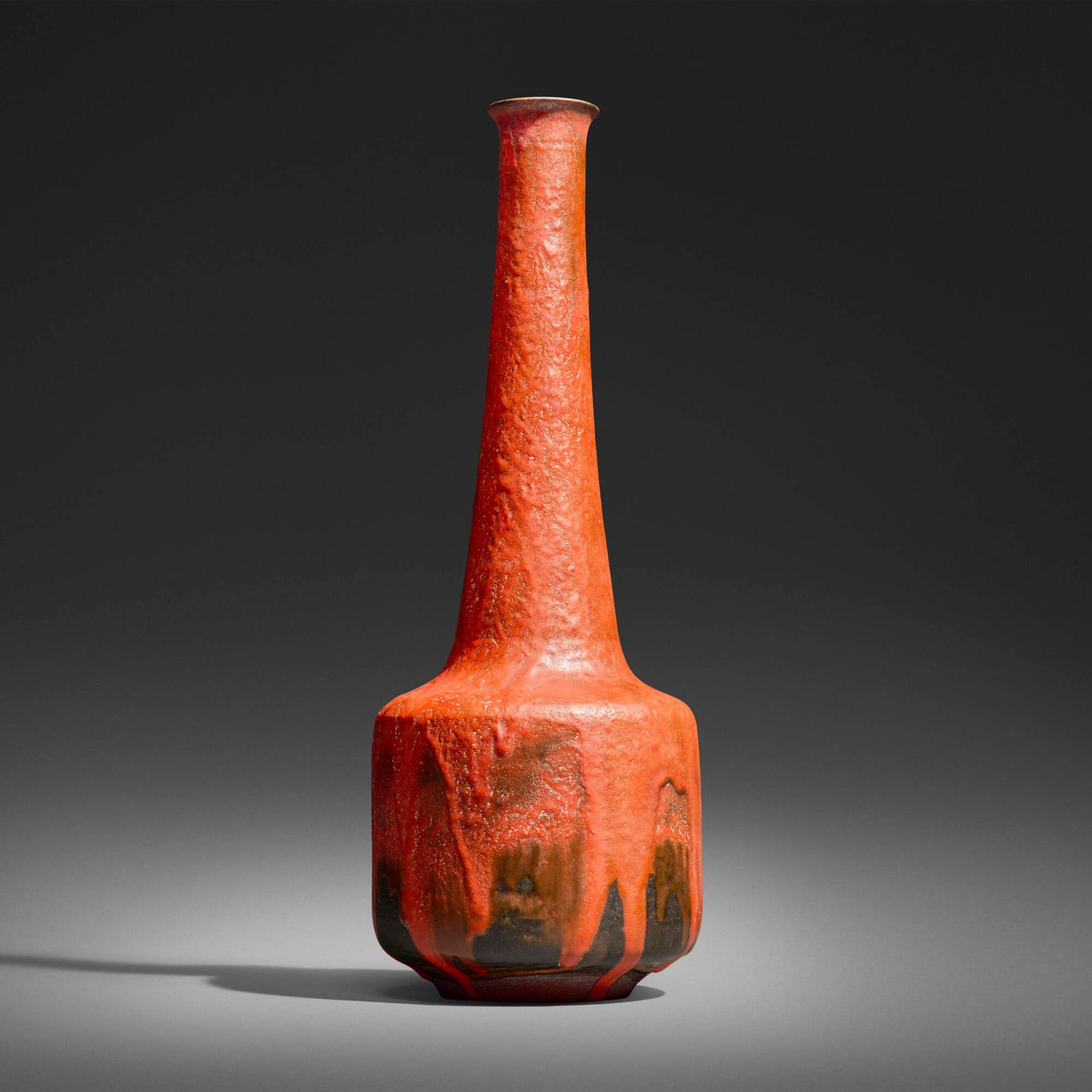 Gertrud and Otto Natzler, Cylindrical bottle form with tall neck (1 of 5)