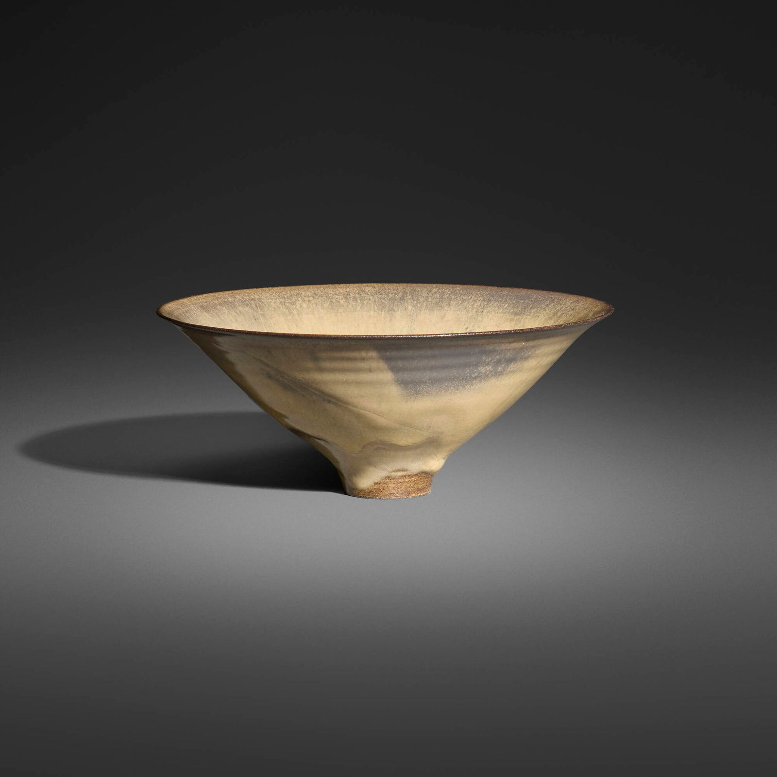 Gertrud and Otto Natzler, Bowl: Gertrud and Otto Natzler Bowl 1966earthenware with Ivory Celadon Reduction Fired glaze with melt fissures and smoke traces 2.875 h x 7 dia in (7 x 18 cm) Signed to underside 'Natzler' with arc