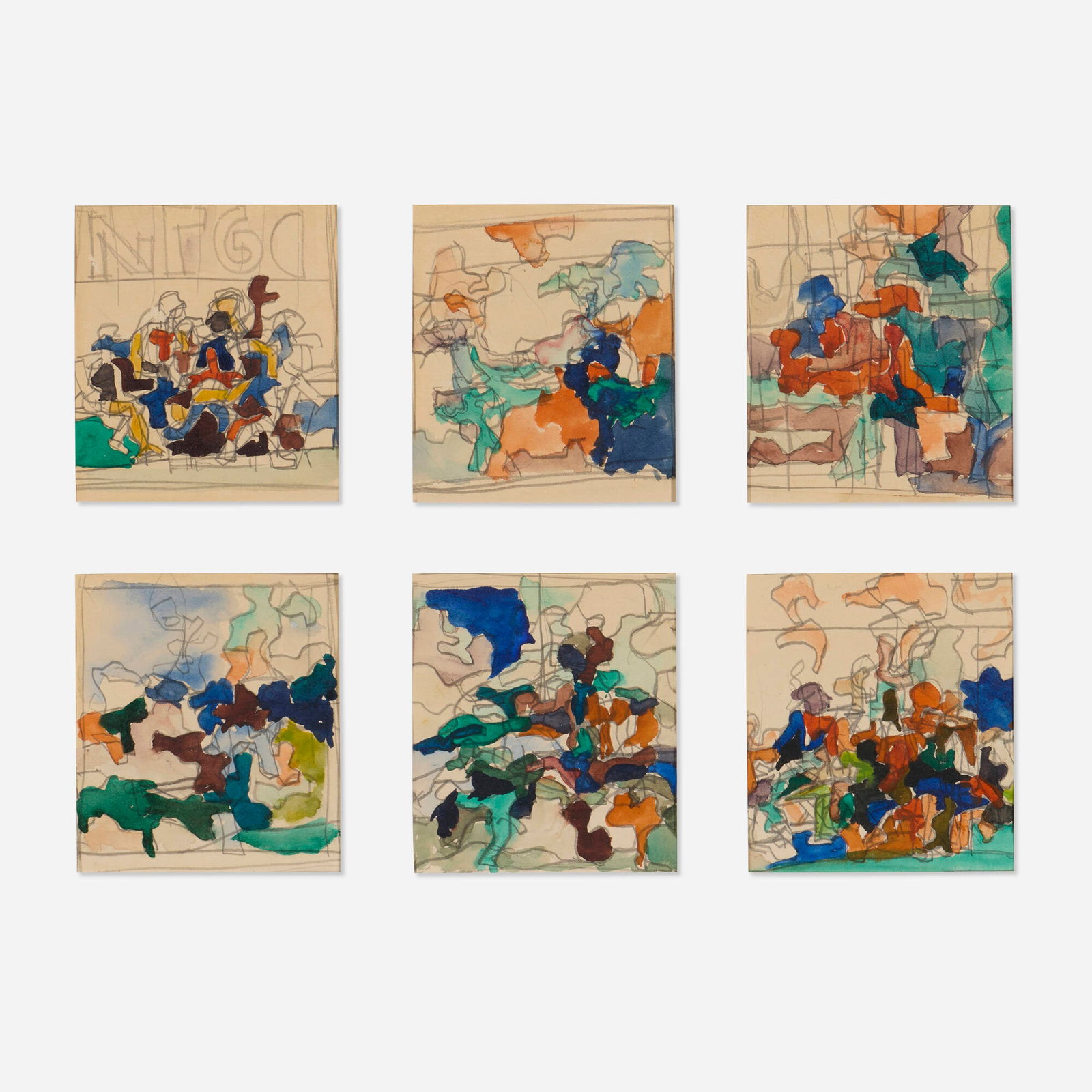 Robert Goodnough, Untitled (six works): Robert Goodnough Untitled (six works) watercolor and graphite on paper each (sight): 4.375 h x 3.375 w in (11 x 9 cm) Signed to lower right of one work 'Goodnough'. This work wil