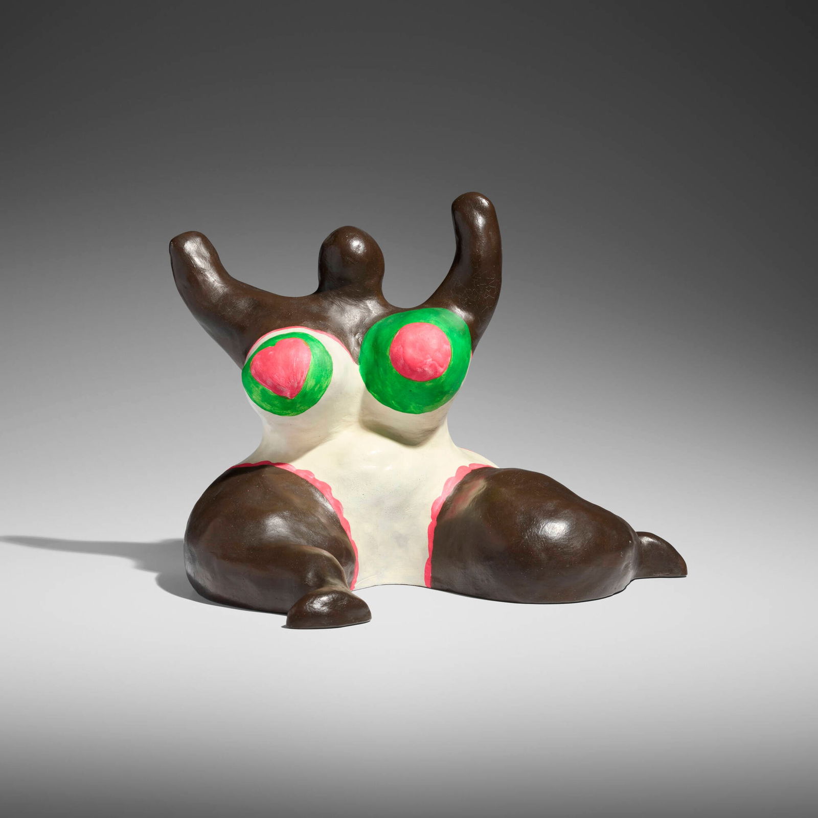 Niki de Saint Phalle, Nana de Berlin (La baigneuse): Niki de Saint Phalle Nana de Berlin (La baigneuse) 1973painted polyester resin 10 h x 13.75 w x 11.25 d in (25 x 35 x 29 cm) Impressed signature to leg 'Niki de Saint Phalle'. Numbered to unde