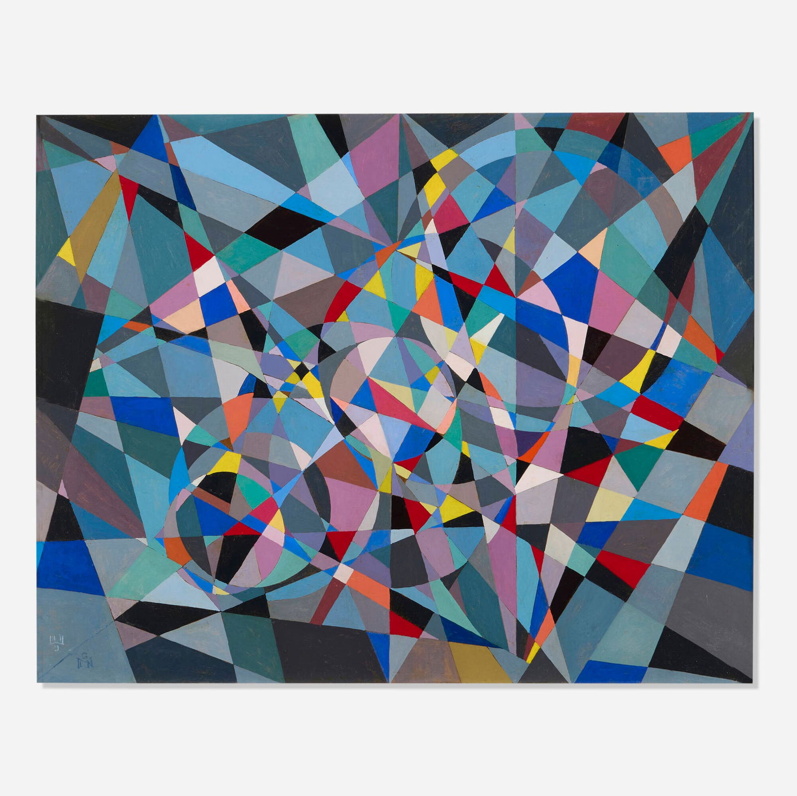 George L. K. Morris, Improvisation, Cool Jazz: George L. K. Morris Improvisation, Cool Jazz 1950oil on board 14.75 h x 18.75 w in (37 x 48 cm) Initialed to lower left 'GLKM'. Provenance: D. Wigmore Fine Art, Inc., N