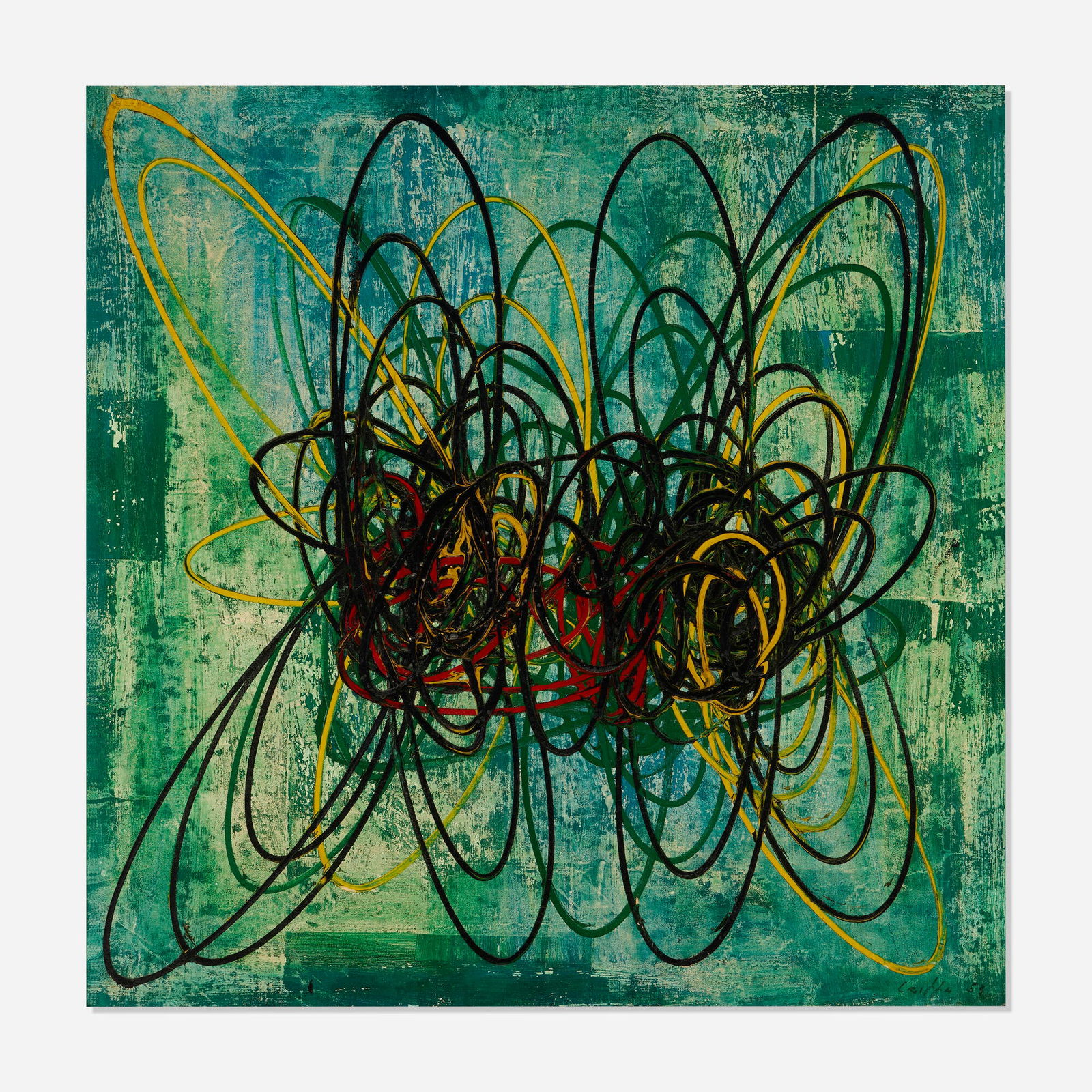 Roberto Crippa, Composizione in verde: Roberto Crippa Composizione in verde 1953 oil on canvas 31.5 h x 31.5 w in (80 x 80 cm) Signed and dated to lower right 'Crippa 53'. Signed, titled and dated to verso 'Composizione in verde Crippa