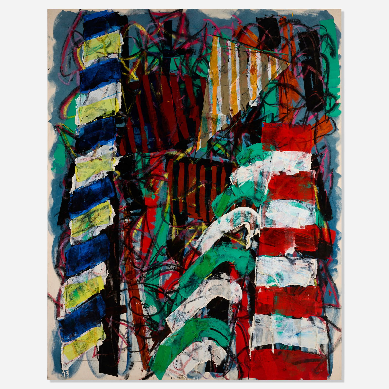 Michael Goldberg, S. Francesco Sciaccia i Ribelli Angeli: Michael Goldberg S. Francesco Sciaccia i Ribelli Angeli 1989-90 oil on canvas 108 h x 87 w x 2 d in (274 x 221 x 5 cm) Signed, titled and dated to verso 'Goldberg 89-90 S. Francesco Sciaccia I