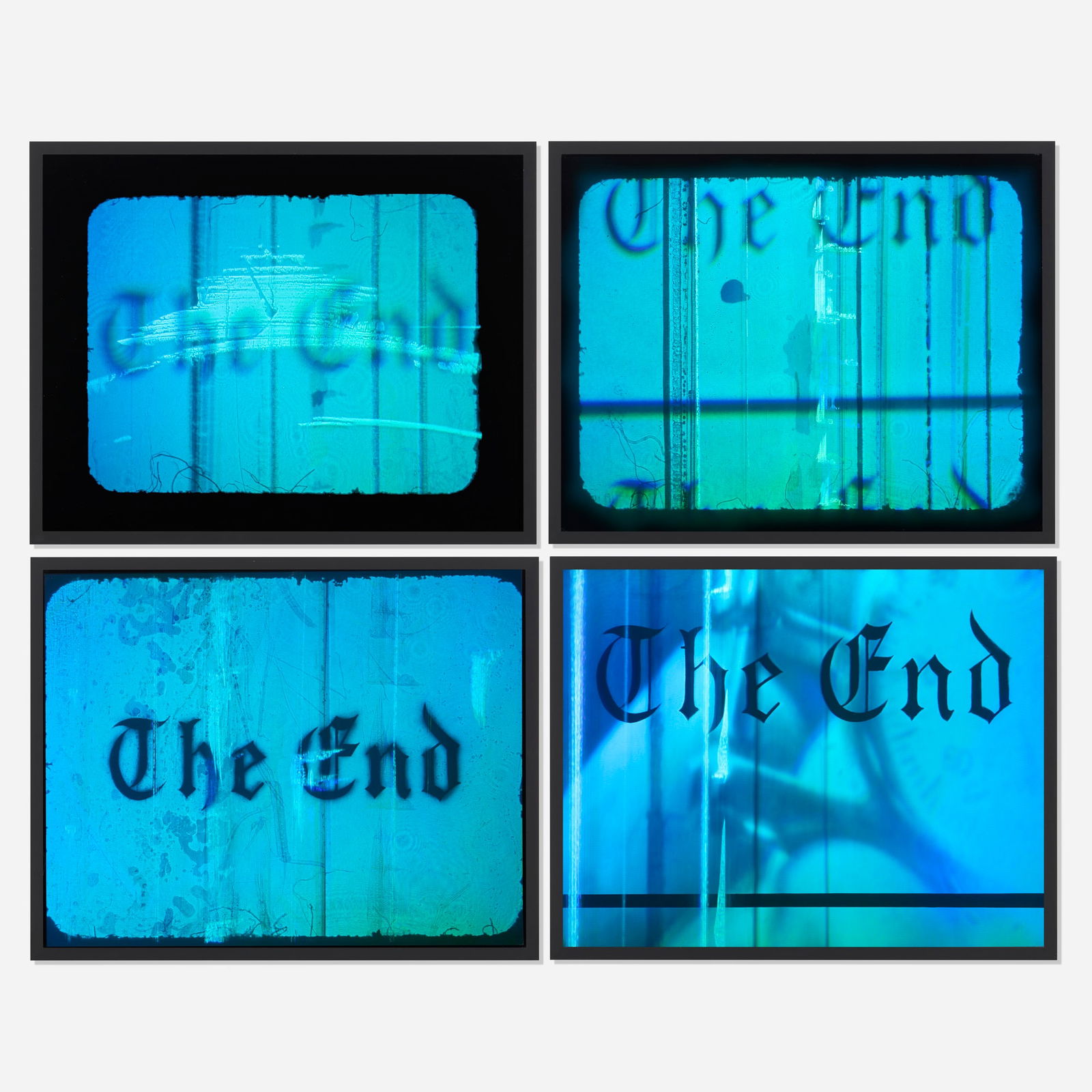 Ed Ruscha, The End #1-#4: Ed Ruscha The End #1-#4 1998-2016 hologram in artist's frame each: 11.75 h x 14.75 w in (30 x 37 cm) Printed title and number to label on verso of each work 'The End #1[-4] RU (16)1[-4] 16/23'.