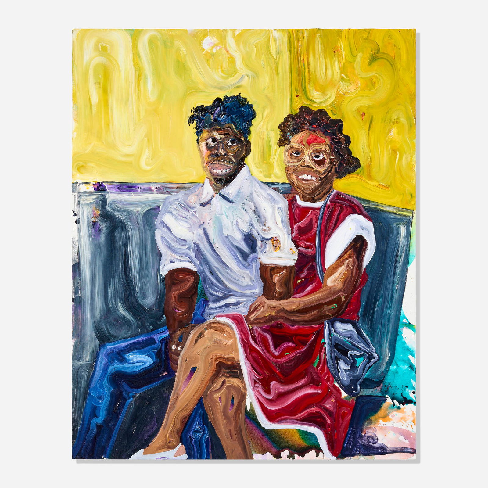 Ludovic Nkoth, Date Night: Ludovic Nkoth Date Night 2020 acrylic on canvas 60 h x 48 w in (152 x 122 cm) Signed, titled and dated to verso 'Date Night 2020 Ludovic Nkoth'. Signed to right tacking edge 'LNkoth'. Provenance: