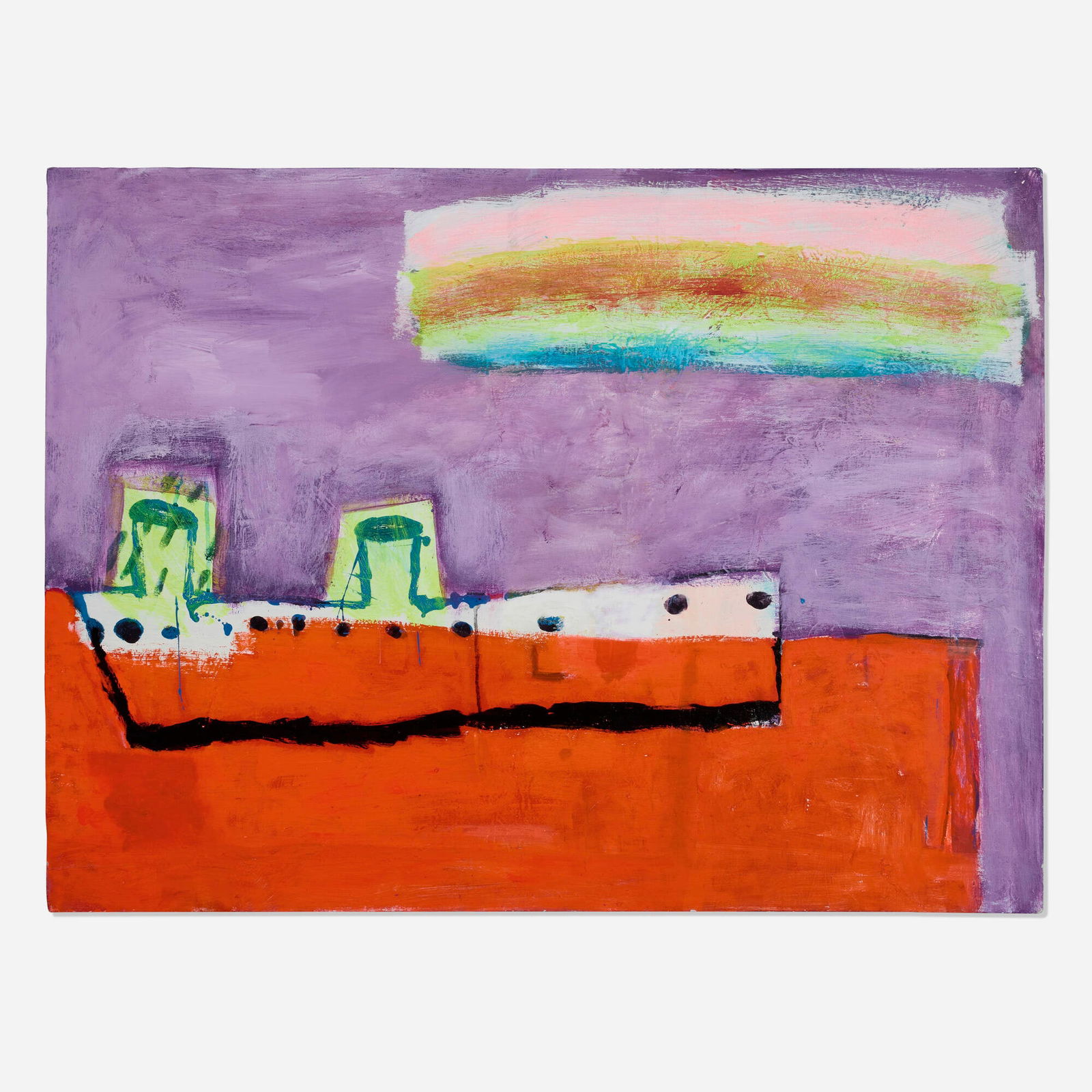 Katherine Bradford, Ship's Rainbow: Katherine Bradford Ship's Rainbow 2015 acrylic on canvas 36 h x 48 w in (91 x 122 cm) Signed to verso 'K Bradford'. Provenance: Acquired in 2015 by the present owner This work will ship from