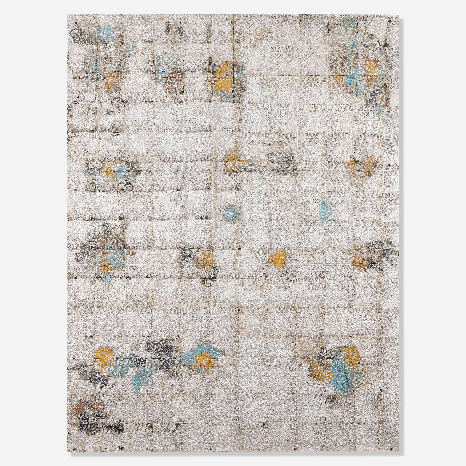 Hugo McCloud, Untitled: Hugo McCloud Untitled c. 2015aluminum foil, aluminum coating, tar and oil paint on panel 84 h x 64.25 w in (213 x 163 cm) Provenance: Luce Gallery, Torino | Private Collection