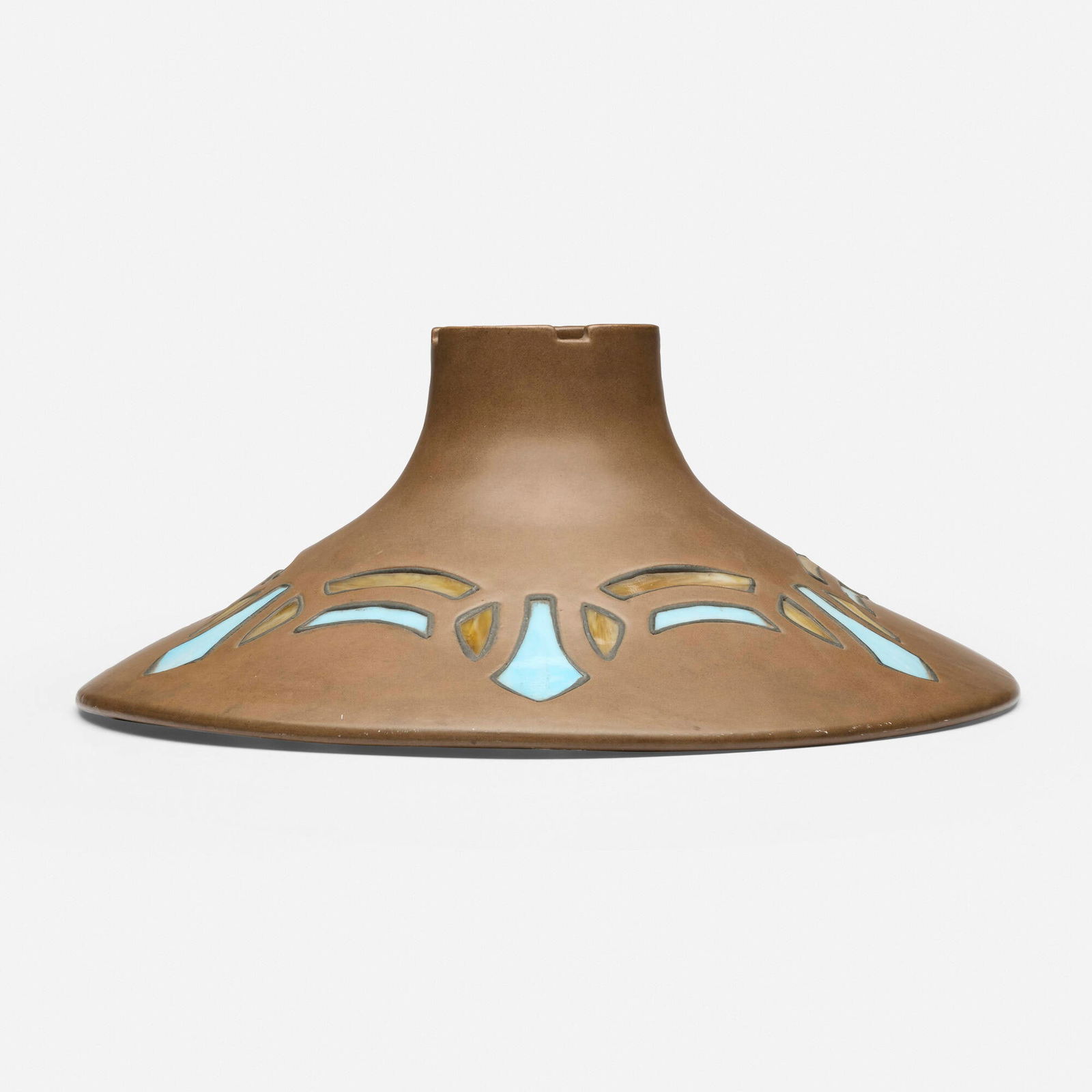 Fulper Pottery, Vasekraft lamp shade: Fulper Pottery Vasekraft lamp shade USA, c. 1910Mission Matte-glazed stoneware, leaded glass 7 h x 18 dia in (18 x 46 cm) Provenance: Collection of Robert A. Ellison