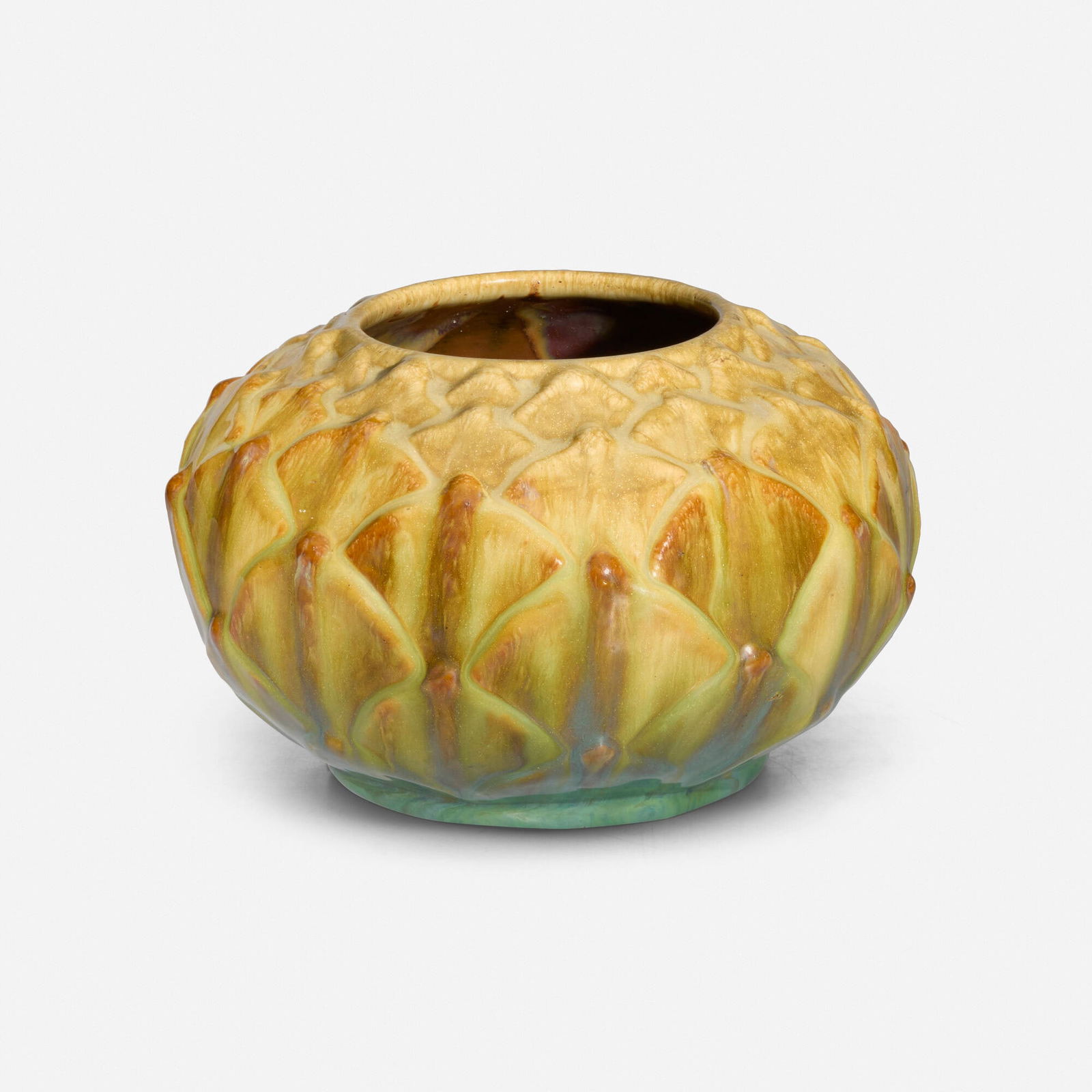 Fulper Pottery, Artichoke vase: Fulper Pottery Artichoke vase USA, c. 1917-27glazed stoneware 5.25 h x 8.5 dia in (13 x 22 cm) Incised oval manufacturer's mark to underside 'Fulper'. Provenance: David