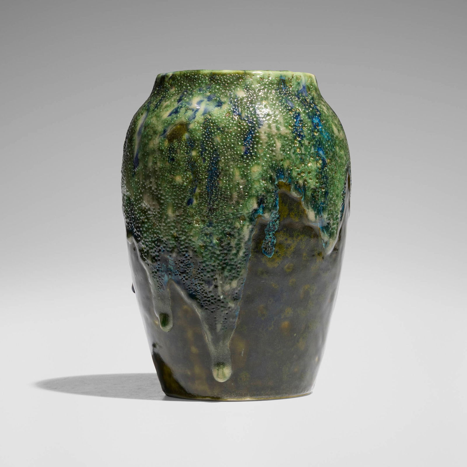 Hugh C. Robertson for Dedham Pottery, Experimental vase: Hugh C. Robertson for Dedham Pottery Experimental vase USA, 1896-1908glazed stoneware 8.25 h x 6 dia in (21 x 15 cm) Incised manufacturer's mark, signature and inscription to underside 'Dedham