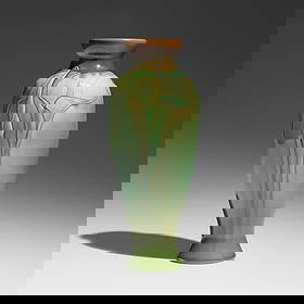 Matthew Daly for Rookwood Pottery, Sea Green vase with calla lilies: Matthew Daly for Rookwood Pottery Sea Green vase with calla lilies USA, 1899glazed earthenware 11.25 h x 4.25 dia in (29 x 11 cm) Impressed manufacturer's mark to underside 'Flame mark 792C' w