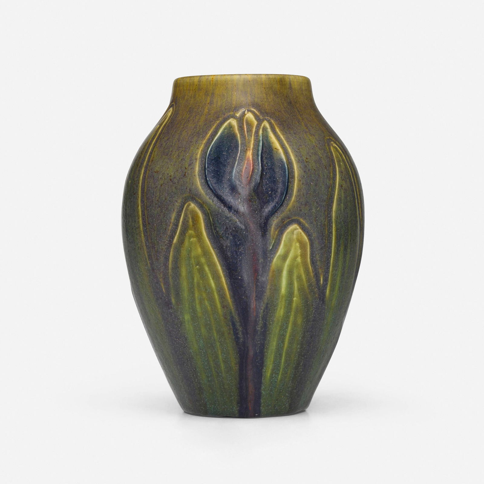 William E. Hentschel for Rookwood Faience, Incised Mat vase with tulips: William E. Hentschel for Rookwood Faience Incised Mat vase with tulips USA, 1914glazed earthenware 7.5 h x 5.25 dia in (19 x 13 cm) Impressed manufacturer's mark, date, and number to underside