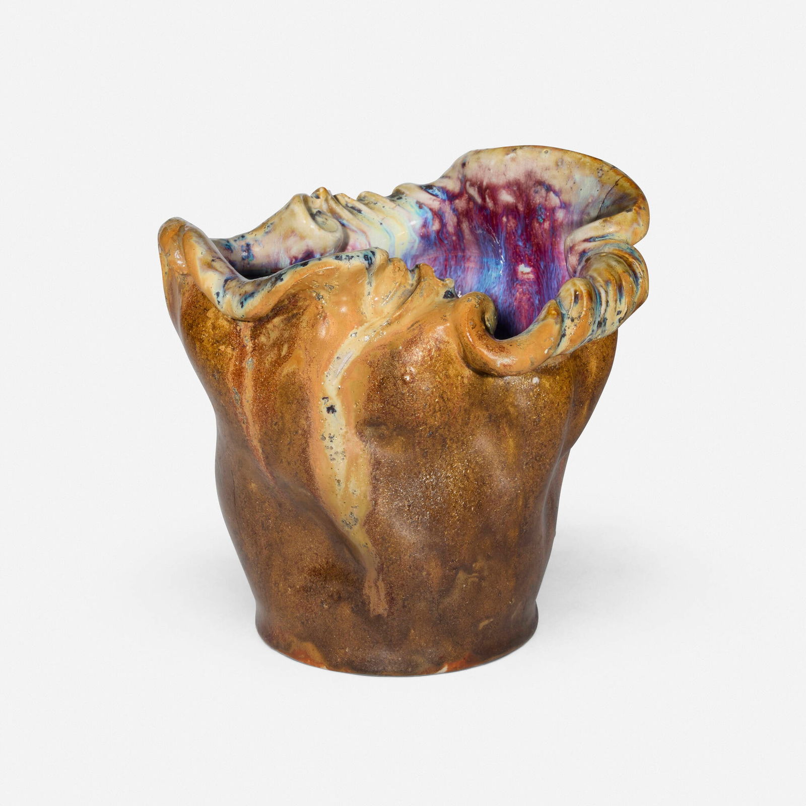 Manufacture Nationale de Sevres, Sculptural vase: Manufacture Nationale de Sevres Sculptural vase France, c. 1900 aventurine-glazed stoneware 5.5 h x 6 w x 5.5 d in (14 x 15 x 14 cm) The present work was made for the 1900 Exposition Universelle