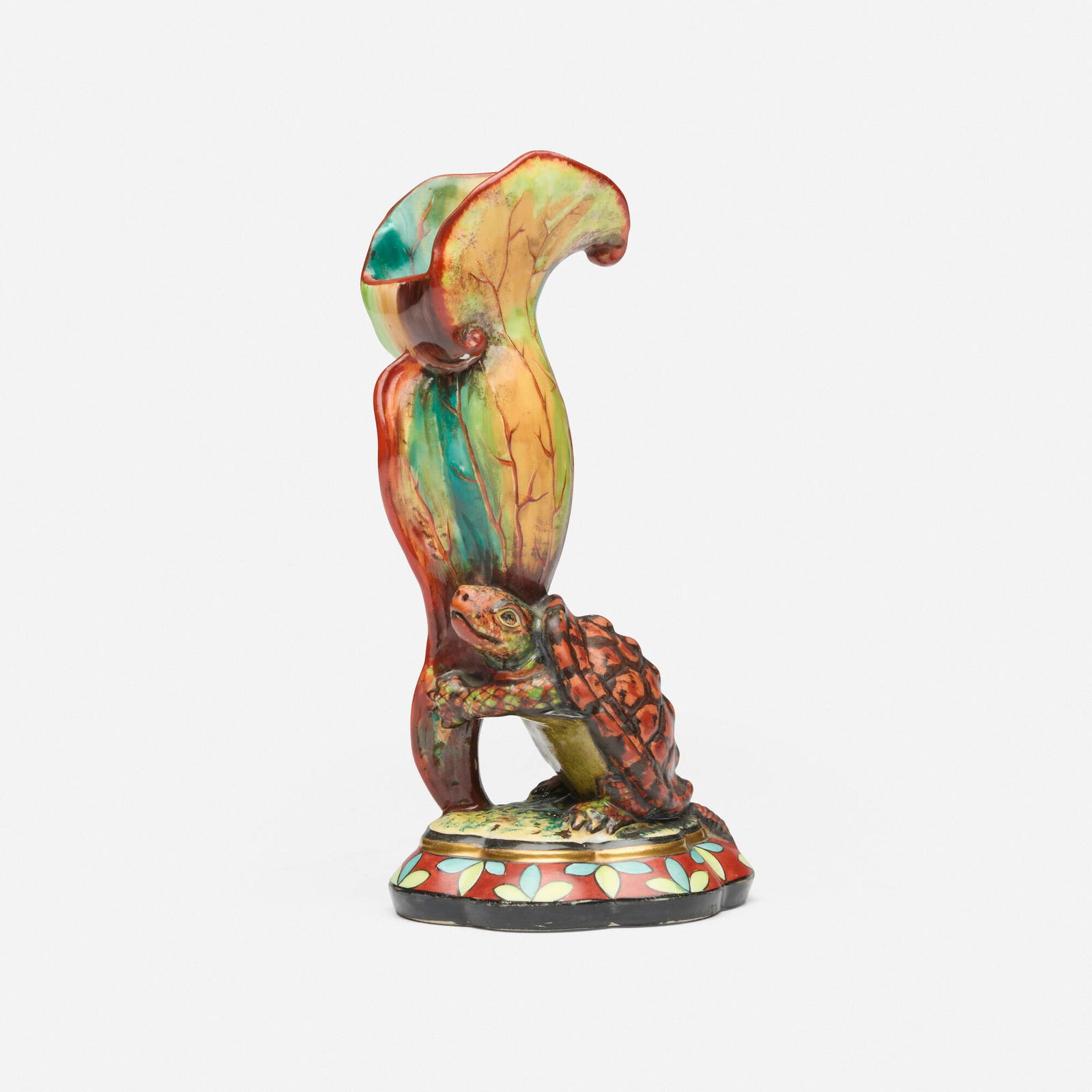 Union Porcelain Works, Vase with box turtle and pitcher plant: Union Porcelain Works Vase with box turtle and pitcher plant USA, c. 1877 glazed porcelain 8.25 h x 4.25 w x 3.5 d in (21 x 11 x 9 cm) Glazed manufacturer's mark to underside 'Union Porcelain