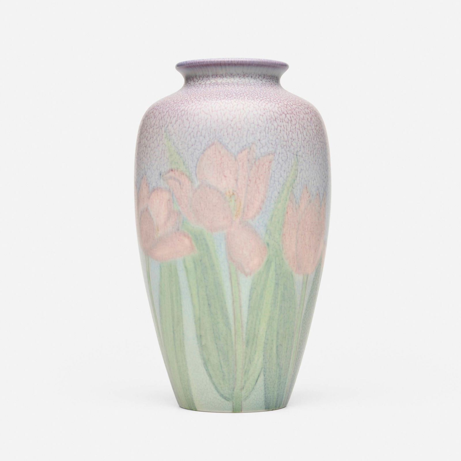 Kataro Shirayamadani for Rookwood Pottery, Double Vellum/Decorated Mat vase with tulips: Kataro Shirayamadani for Rookwood Pottery Double Vellum/Decorated Mat vase with tulips USA, 1938glazed porcelain 10.125 h x 5.75 dia in (26 x 15 cm) Impressed manufacturer's mark, date and num