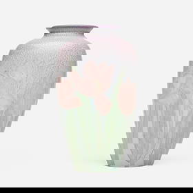 Kataro Shirayamadani for Rookwood Pottery, Double Vellum/Decorated Mat vase with tulips: Kataro Shirayamadani for Rookwood Pottery Double Vellum/Decorated Mat vase with tulips USA, 1938glazed porcelain 10.125 h x 5.75 dia in (26 x 15 cm) Impressed manufacturer's mark, date and num