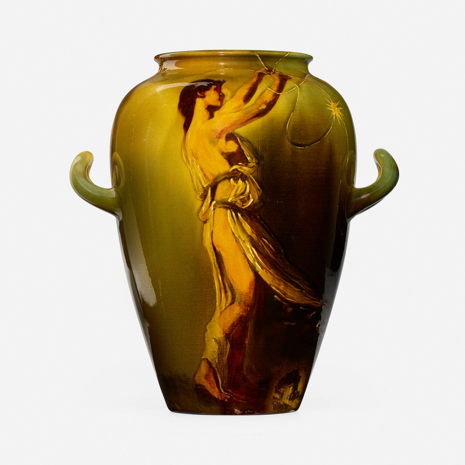 Artus Van Briggle for Rookwood Pottery, Standard Glaze vase depicting Cassiopeia: Artus Van Briggle for Rookwood Pottery Standard Glaze vase depicting Cassiopeia USA, 1889glazed earthenware 14 h x 12.5 w x 9.5 d in (36 x 32 x 24 cm) Impressed manufacturer's mark, date and n