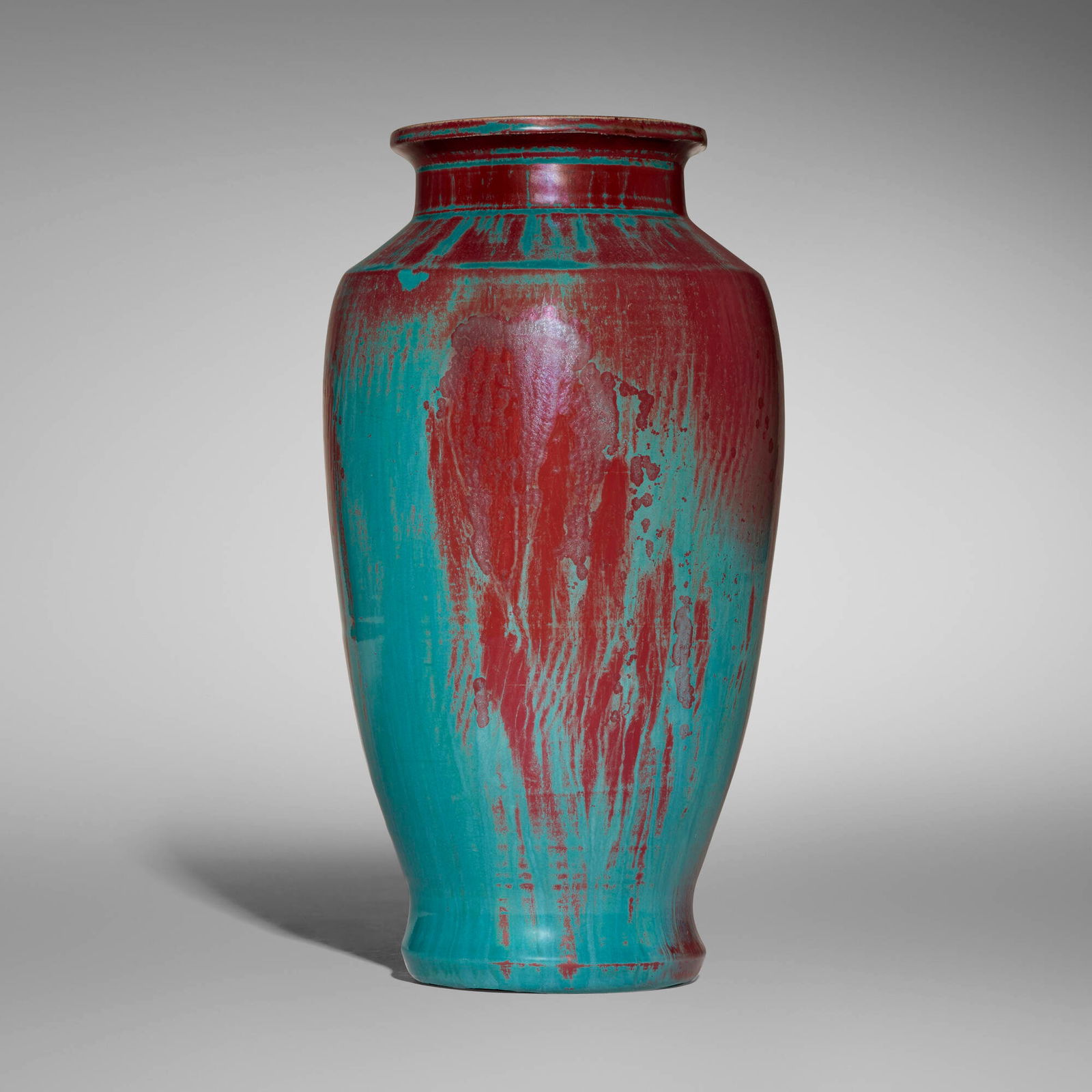 Pewabic Pottery, Tall vase: Pewabic Pottery Tall vase USA, 1915-30 glazed earthenware 12 h x 6.5 dia in (30 x 17 cm) Impressed circular manufacturer's mark to underside 'Pewabic Detroit'. Provenance: DuMouchelles, Detroit,