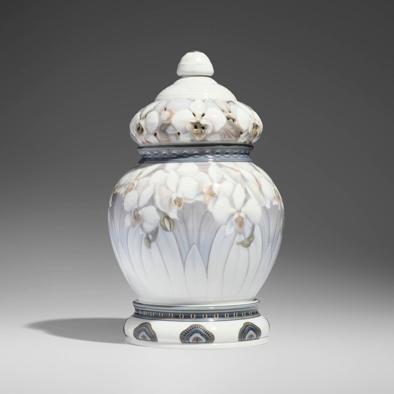 Jo Hahn Locher for Bing & Grondahl, Reticulated covered vessel with orchids (1 of 5)
