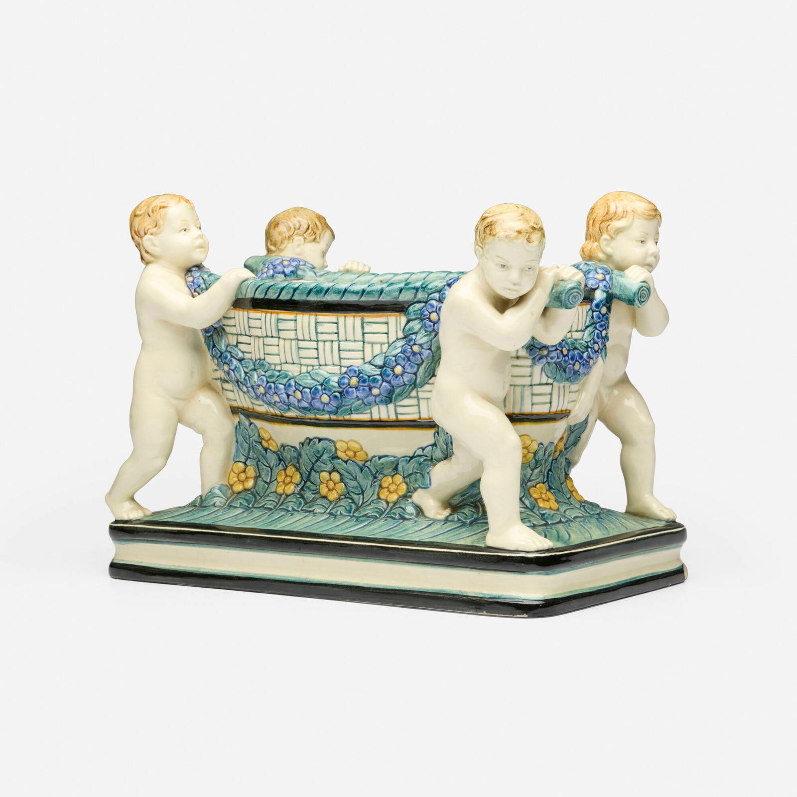 Wilhelm Suss for Karlsruher Majolika, Center bowl with putti (1 of 5)