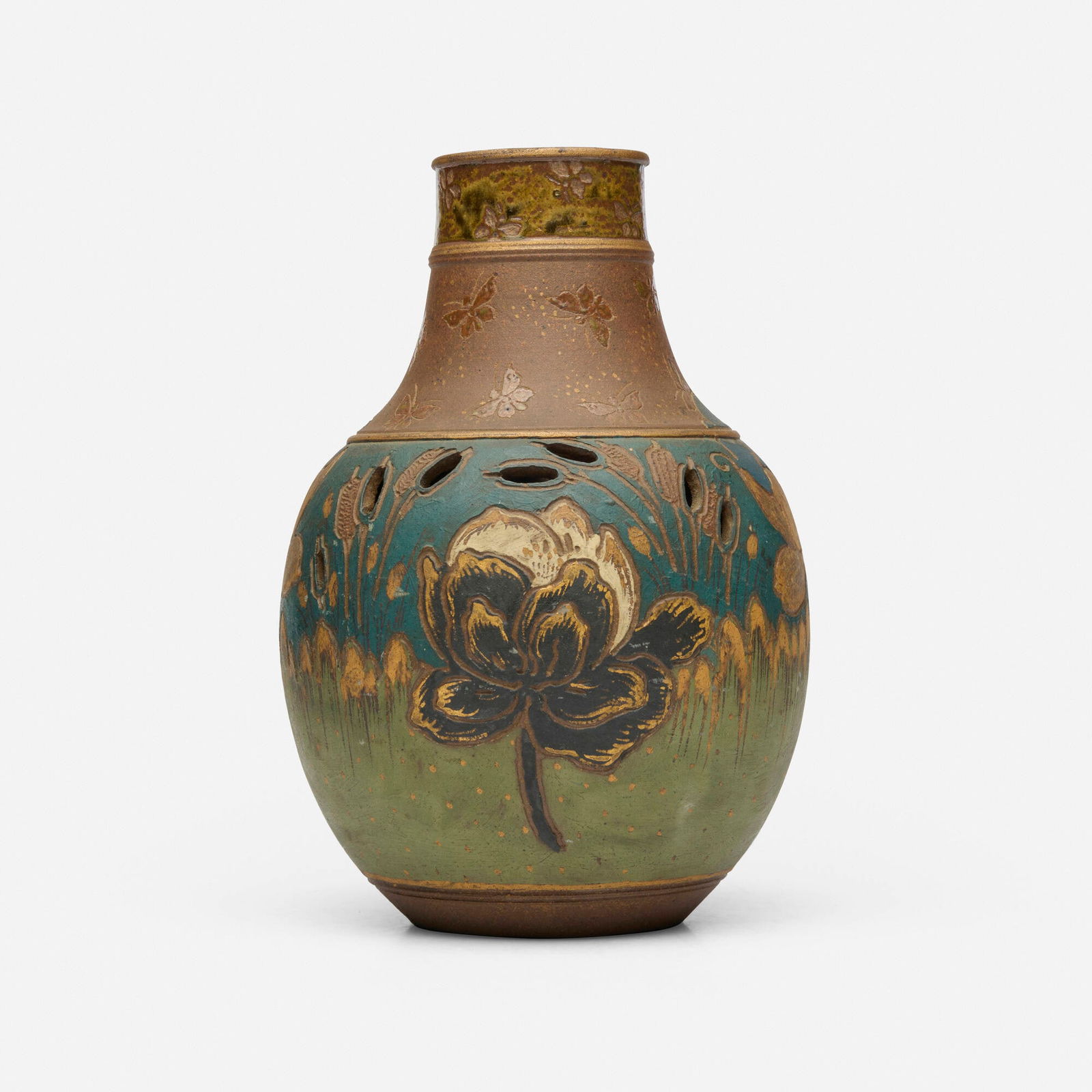 Ernest Chaplet for Haviland & Co., Reticulated vase with lotus flowers (1 of 5)