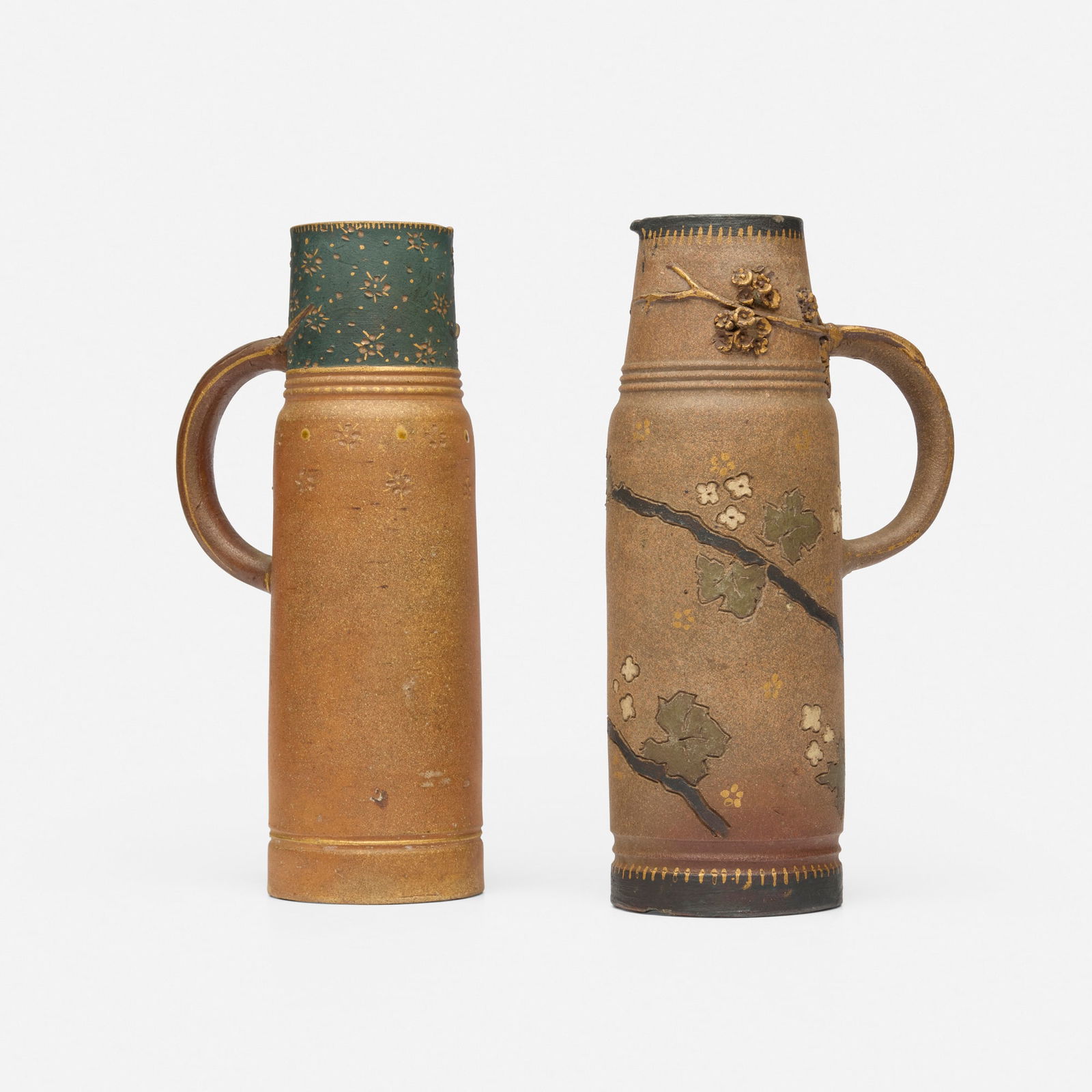 Ernest Chaplet for Haviland & Co., Pitchers with vines and hawthorn branches, set of two (1 of 5)