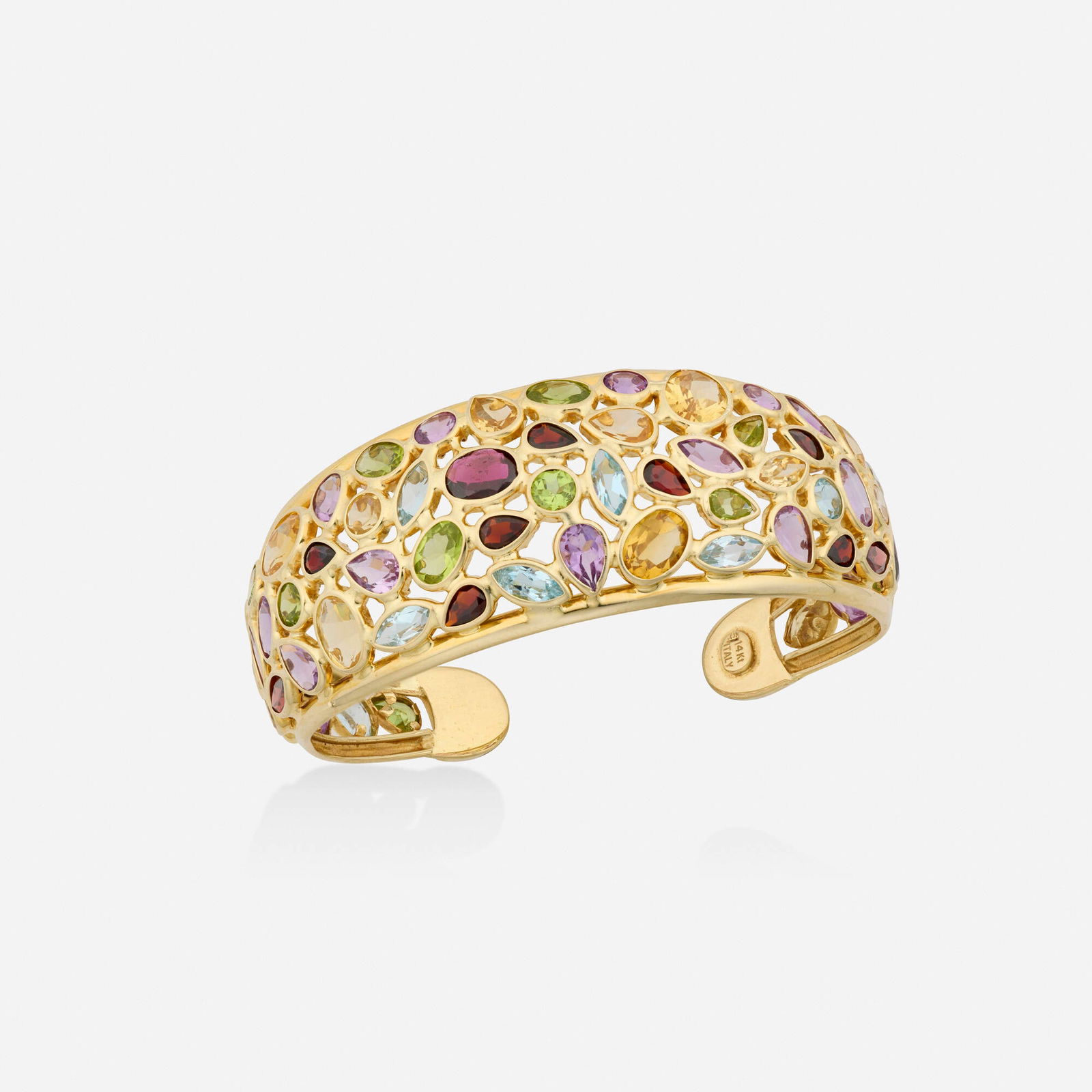 Italian, Multi-gem and gold cuff bracelet (1 of 2)