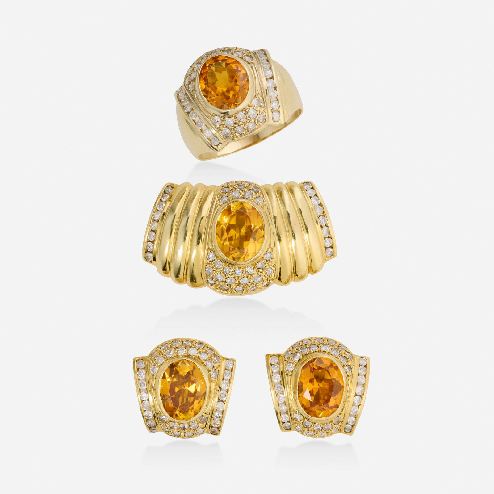 Group of orange sapphire, diamond, and gold jewelry (1 of 2)