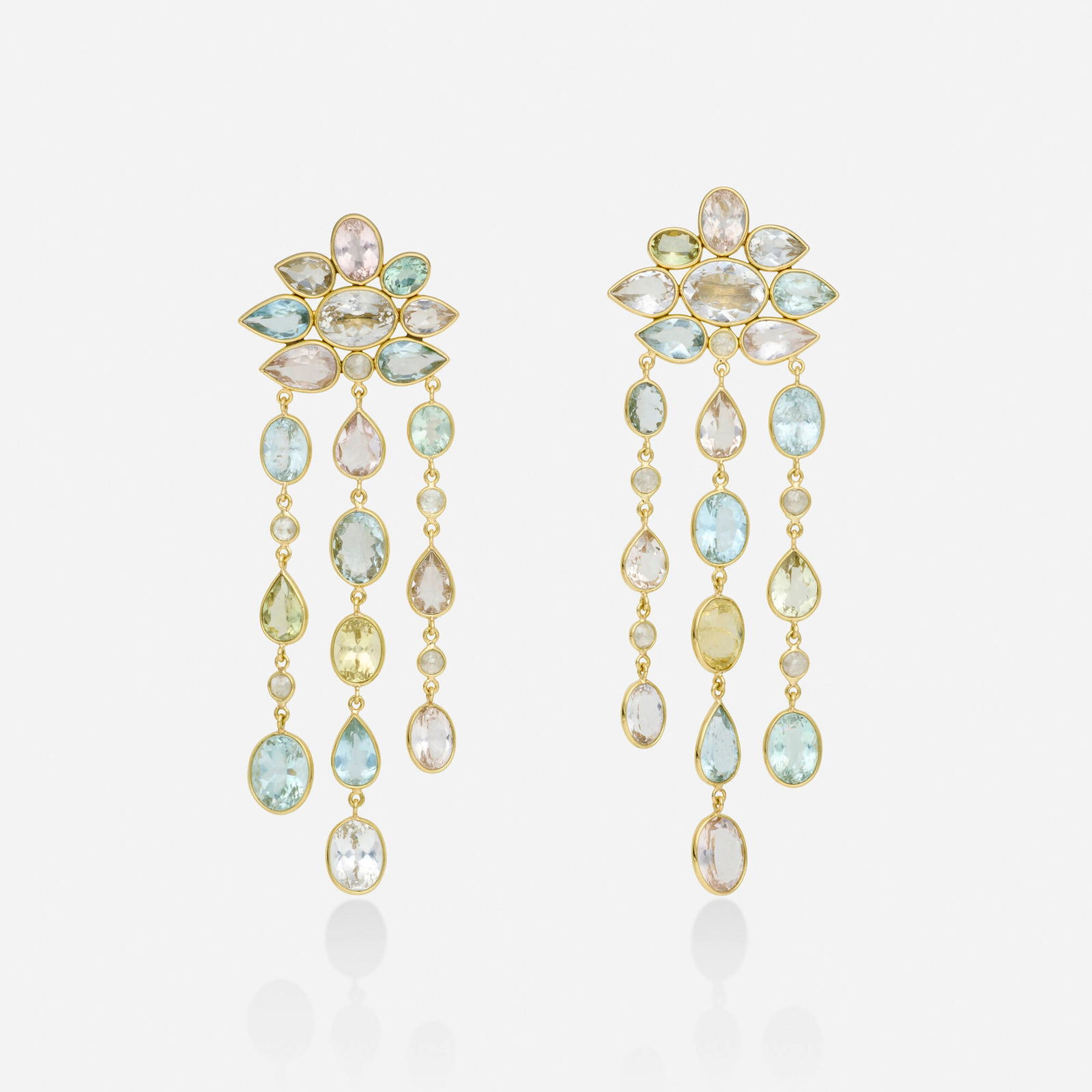 Multi-color beryl, diamond, and gold earrings (1 of 2)