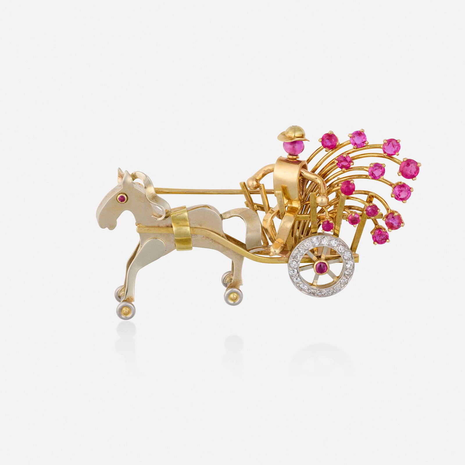 Retro, Ruby, diamond, and bicolor gold brooch (1 of 2)