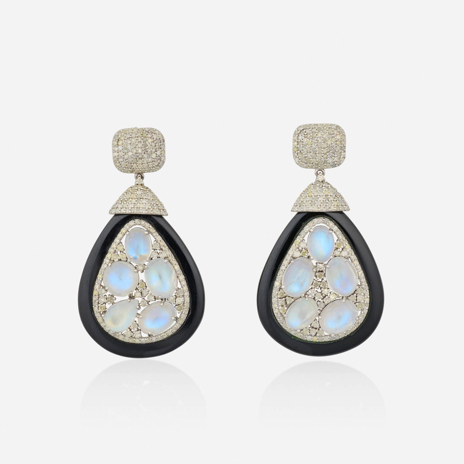 Moonstone, diamond, and black onyx earrings (1 of 2)