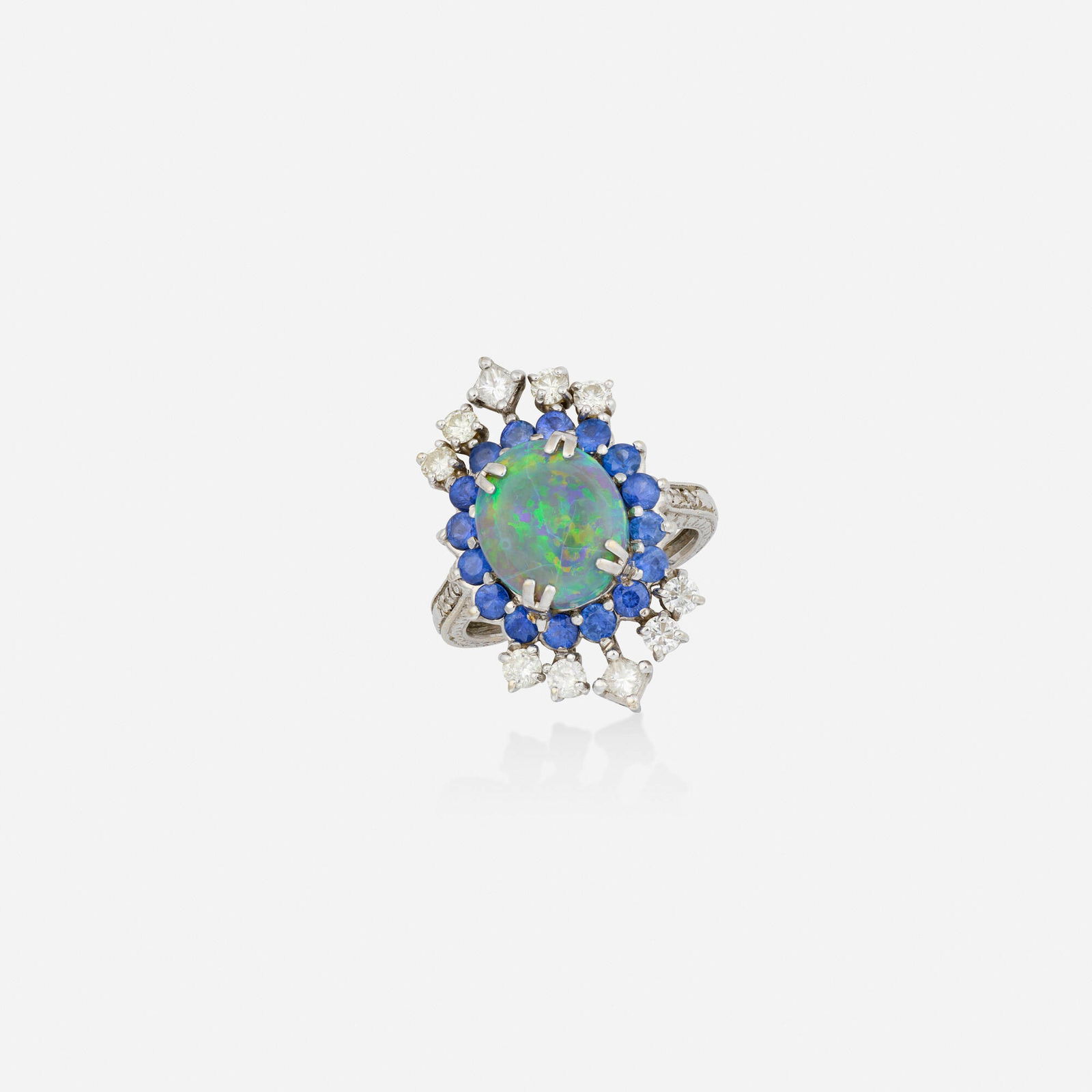 Opal, sapphire, and diamond ring (1 of 2)
