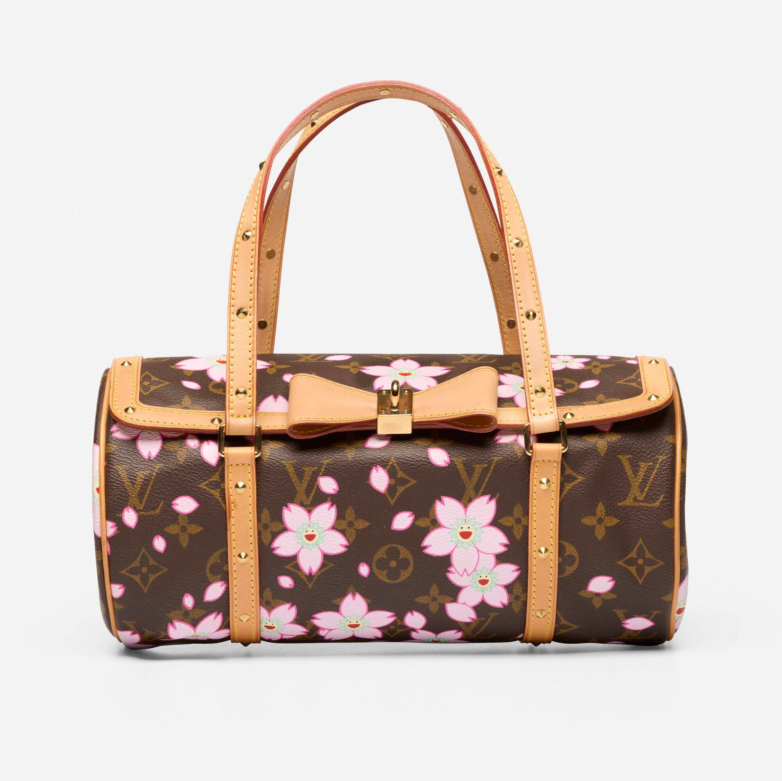 Louis Vuitton, Takashi Murakami 'Monogram Cherry Blossom Papillion' bag: Louis Vuitton Takashi Murakami 'Monogram Cherry Blossom Papillion' bag Monogram canvas with Murakami cherry blossom pattern Leather, canvas, metal Signed Louis Vuitton 10.25 x 11 x 4.75 in Sold with