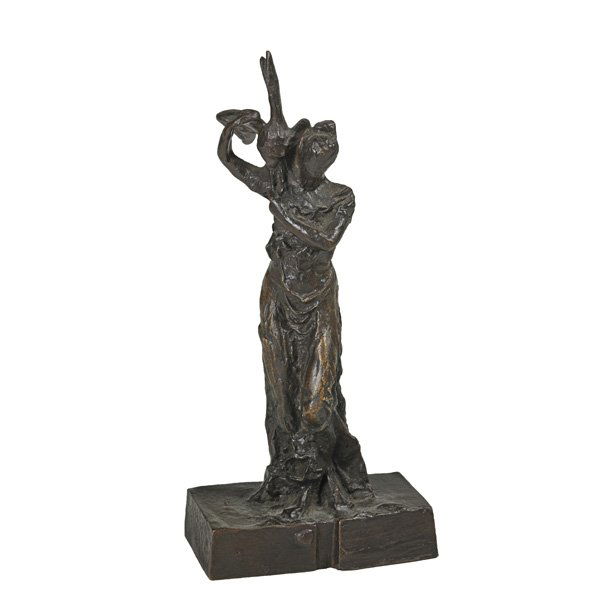 Thomas Eakins (American, 1844-1916): Nymph and Bittern; Bronze (conceived in wax in 1876, cast in bronze in 1965); 9 1/8" high; Provenance: Seymour Adelman; Leonard Baskin; Shannon's, Milford, Connecticut, October 26, 2000, lot 116; Priv