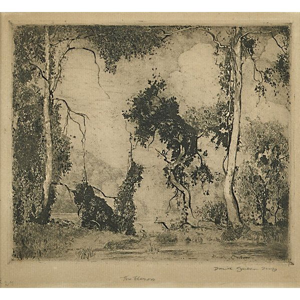 Daniel Garber (American,1880 -1958): The Heron, 1923; Etching (framed); Signed, titled and numbered 27; From an edition of 61; 5 7/8" x 6 7/8" (plate); 6 3/4" x 7 1/4" (sight); Provenance: Private Collection, New Jersey