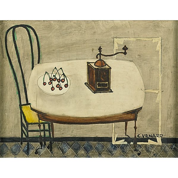 Claude Venard (French, 1913-1999): Interior-Nature Mort; Oil on canvas (framed); Signed; 7 1/2" x 9 1/2"; Provenance: B. Beamesderfer Gallery, Highland Park, NJ (stamp on stretcher verso); Private Collection, New Jersey