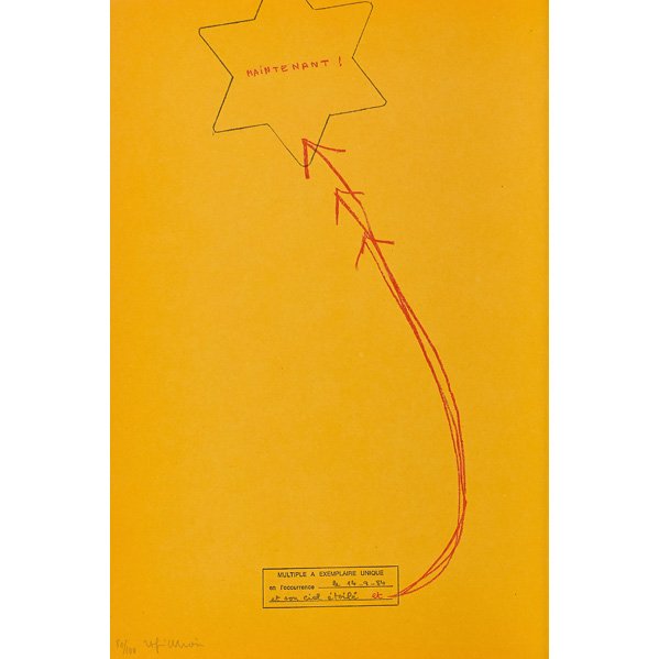 Robert Filliou (French, 1926-1987): Et son ciel étoilé et maintenant, 1984; Screenprint; Signed, dated, titled and numbered 80/100; 19" x 12 5/9" (sheet)
