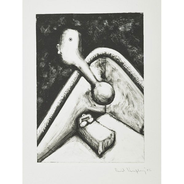 David Humphrey (American, b. 1955): Two works of art: Bedroom, 1986; Monoprint; Signed, dated and titled; 30" x 22 1/4" (sheet); Boy, 1984; Acrylic on paper (framed); Signed; 24" x 18" (sheet); Provenance: David McKee, Inc., New York (l
