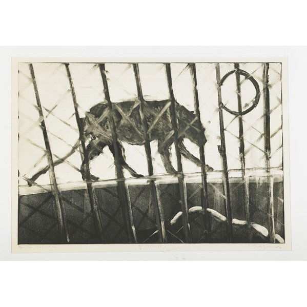 Michael Mazur (American, b. 1935): Panther from the Zoo Series, 1974; Monoprint (framed); Signed, dated, titled and numbered a/b; 17 3/4" x 25 5/8" (plate); 19" x 27" (sight)