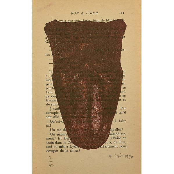 Jean-Michel Alberola (French, b. 1953): A-Feist (Bon a Tirer), 1990; Screenprint on book page; Signed, dated and numbered 12/12; 7 1/8" x 4 1/2" (sheet)
