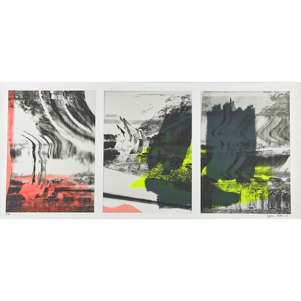 Sigmar Polke (German, 1941-2010): S.H. oder die Liebe zum Stoff, 2001; Primer and screenprint in colors; Signed, dated and numbered 19/60; 26 3/4" x 56 5/8" (sheet)