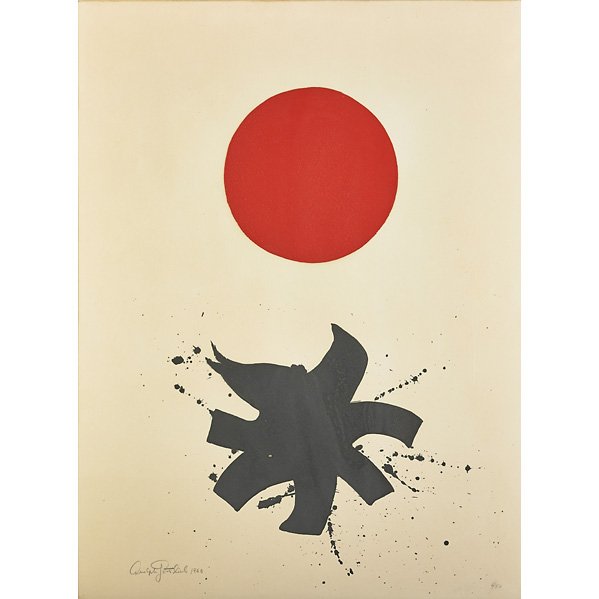 Adolph Gottlieb (American, 1903-1974): Black Splash Under Red Sphere, 1966; Screenprint in colors (framed); Signed, dated and numbered 6/50; 29 7/8" x 22 1/8" (sight); Provenance: Private Collection, North Carolina